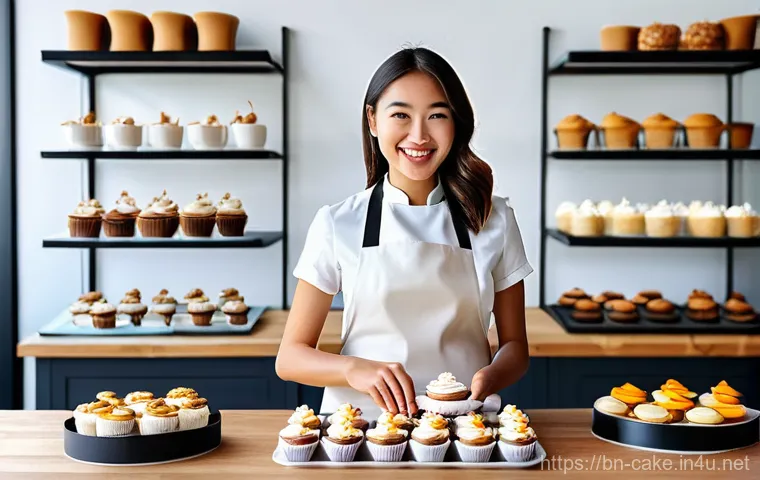 제과 자격증 없이 제과업계에서 성공한 사례 - **The Self-Taught Innovator's Studio:**
    A vibrant and modern baking studio, featuring a male bak...